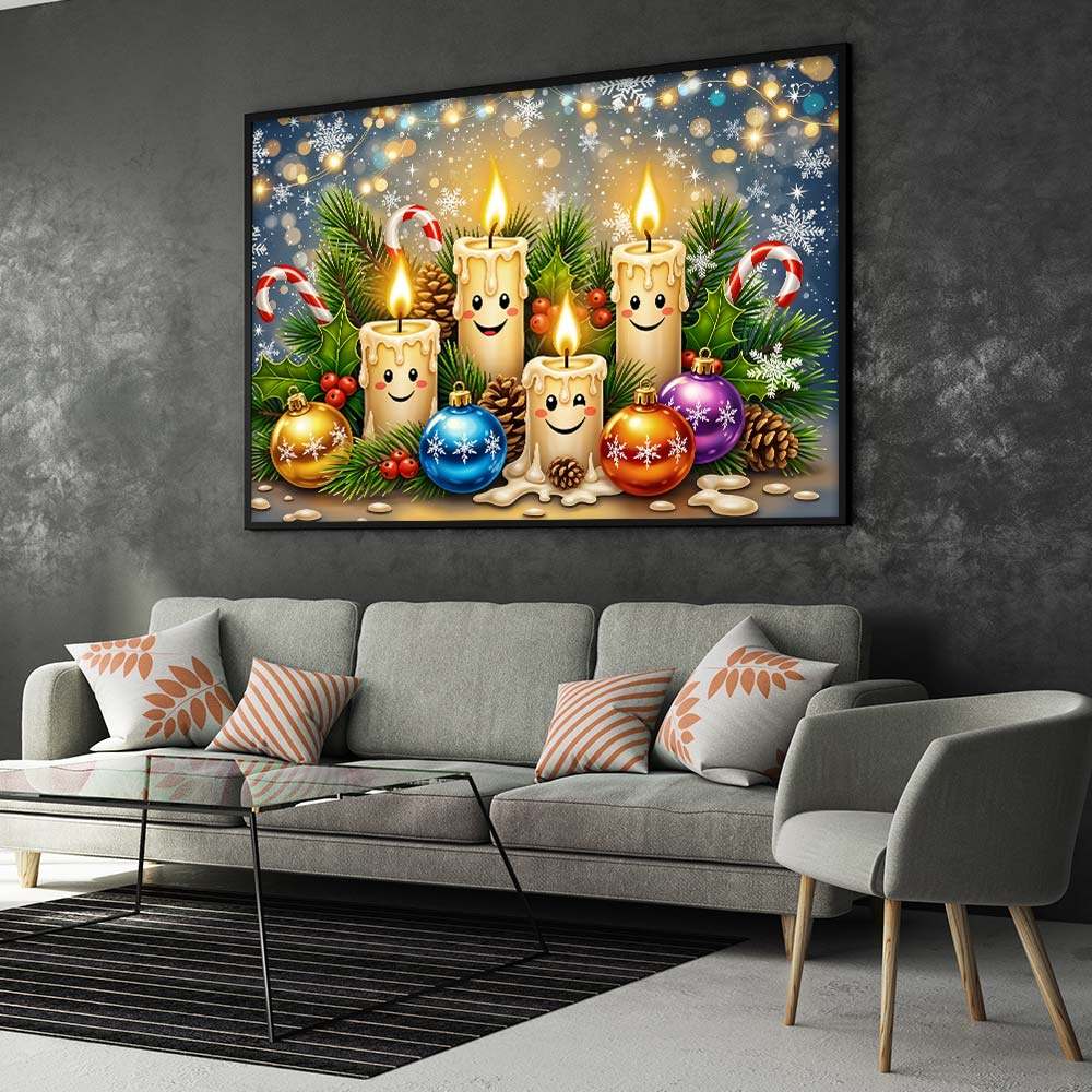 5D Diamond Painting – Lächelnde Weihnachtskerzen & Kugelzauber, Unique-Diamond