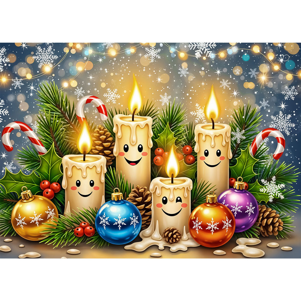 5D Diamond Painting – Lächelnde Weihnachtskerzen & Kugelzauber, Unique-Diamond