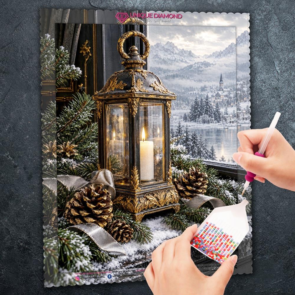 5D Diamond Painting – Laternenzauber am Winterfenster