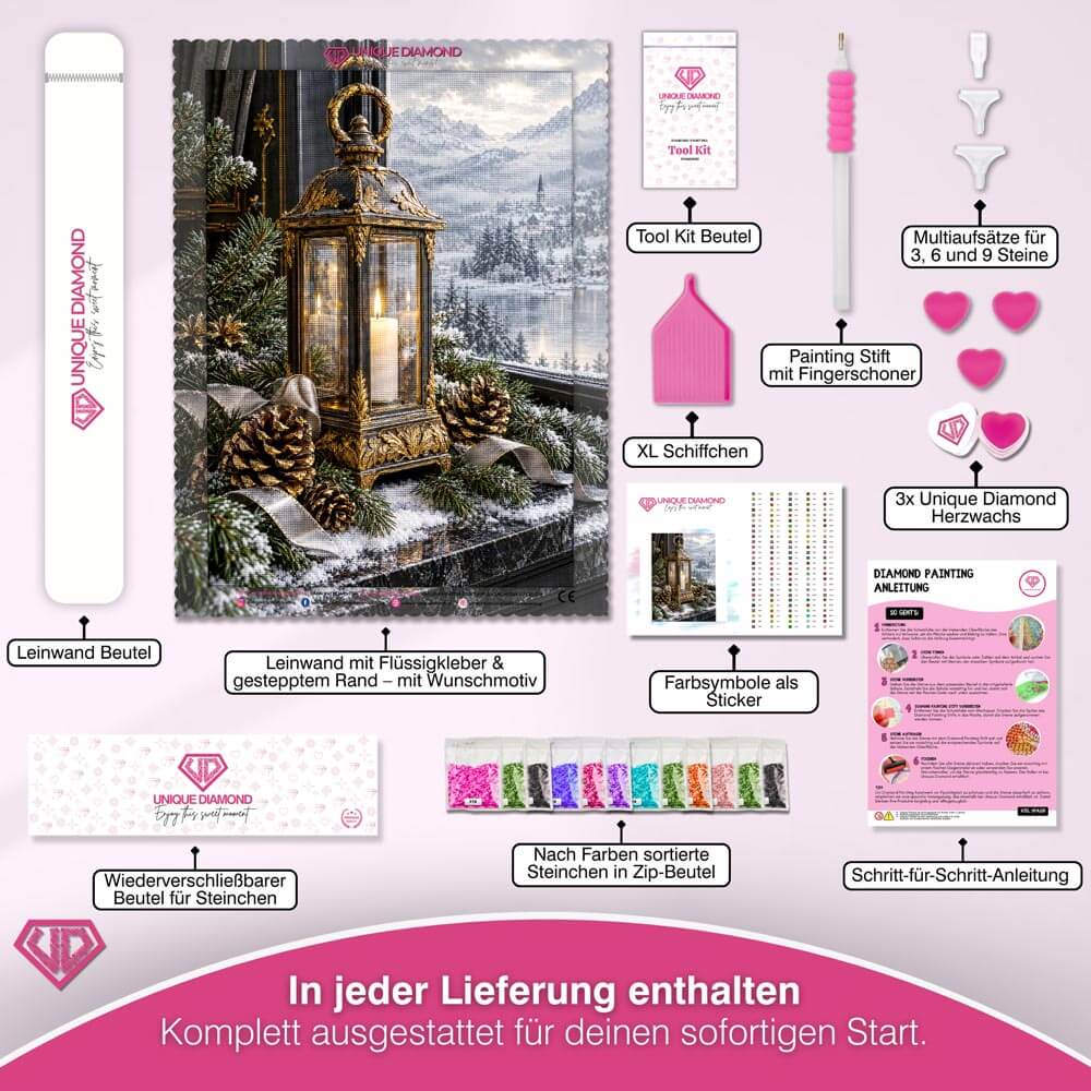 5D Diamond Painting – Laternenzauber am Winterfenster