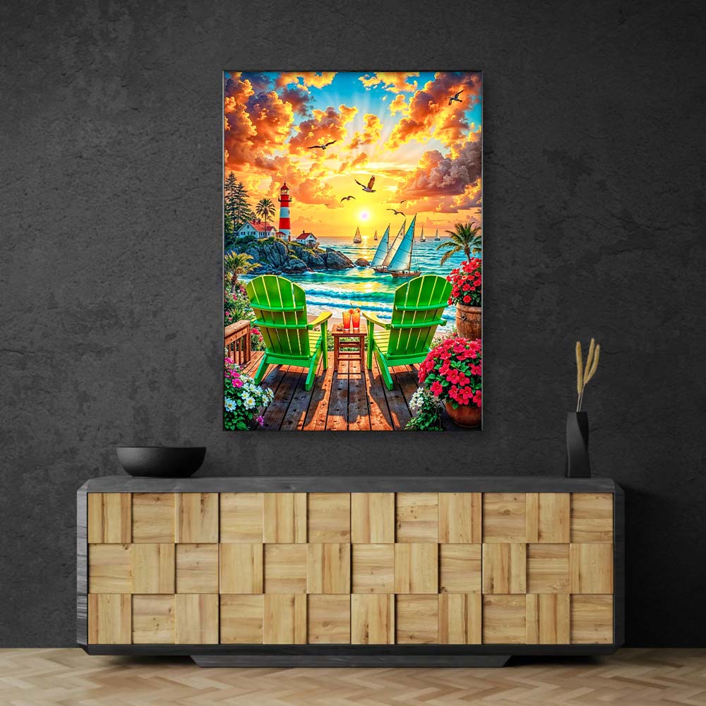 5D Diamond Painting – Leuchtturm der goldenen Stunde, Unique-Diamond