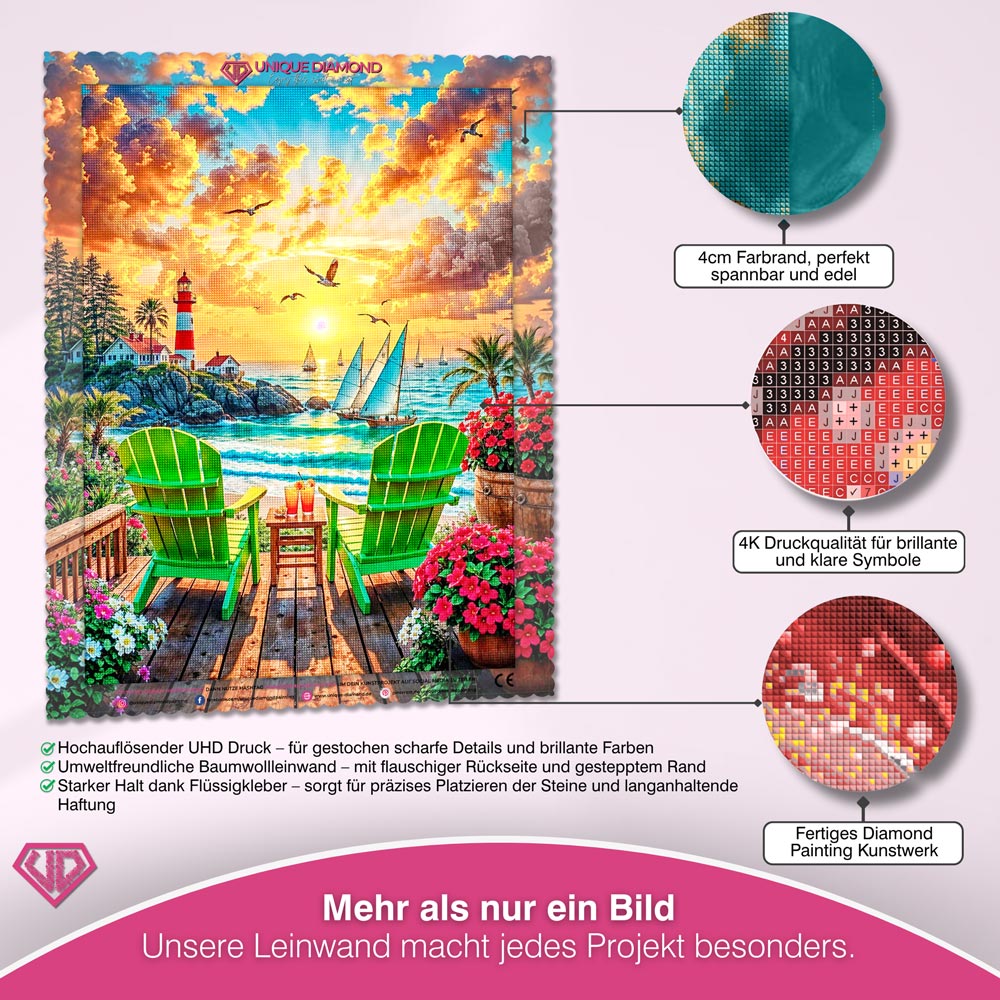 5D Diamond Painting – Leuchtturm der goldenen Stunde Unique-Diamond