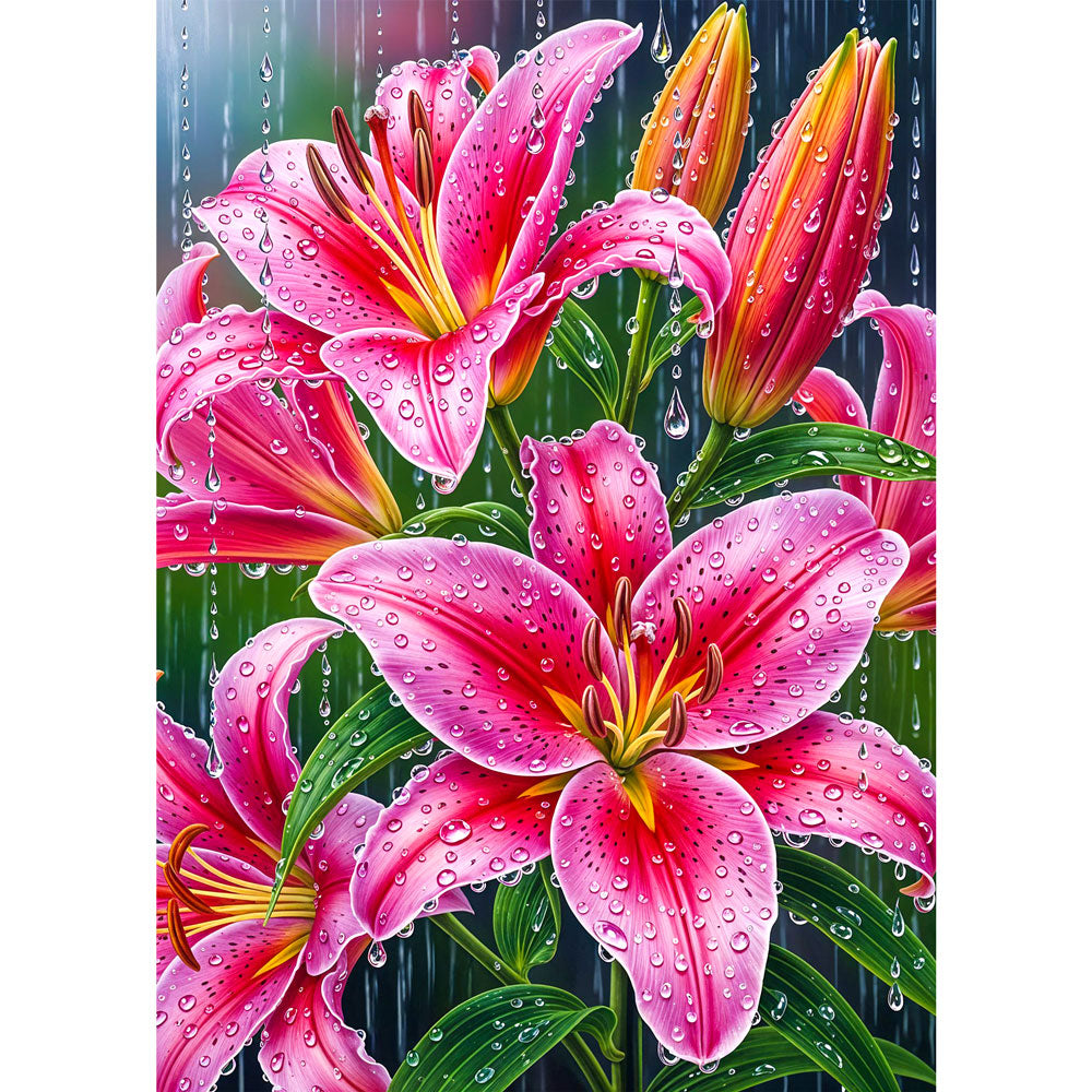 5D Diamond Painting – Lilien im Sommerregen, Unique-Diamond