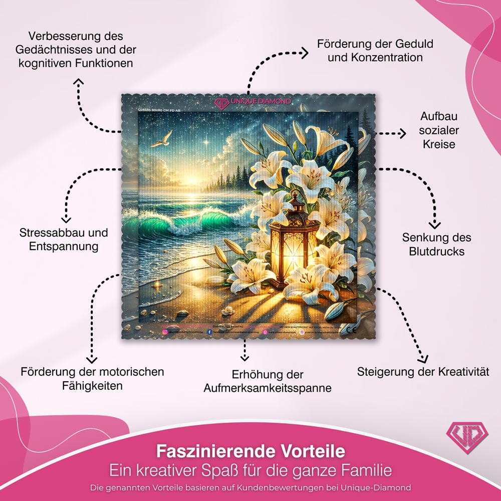 5D Diamond Painting – Lilienlicht am Abendmeer Unique-Diamond