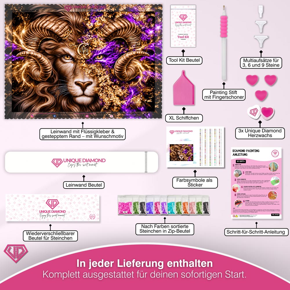 5D Diamond Painting – Löwe der Violetten Urkraft
