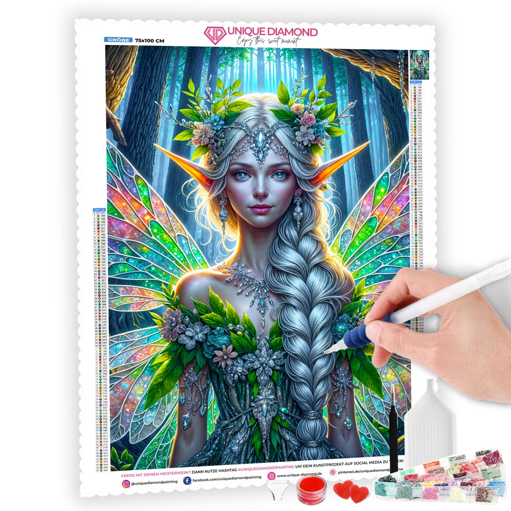 5D Diamond Painting – Lumina, Königin des Sternenwaldes, Unique-Diamond