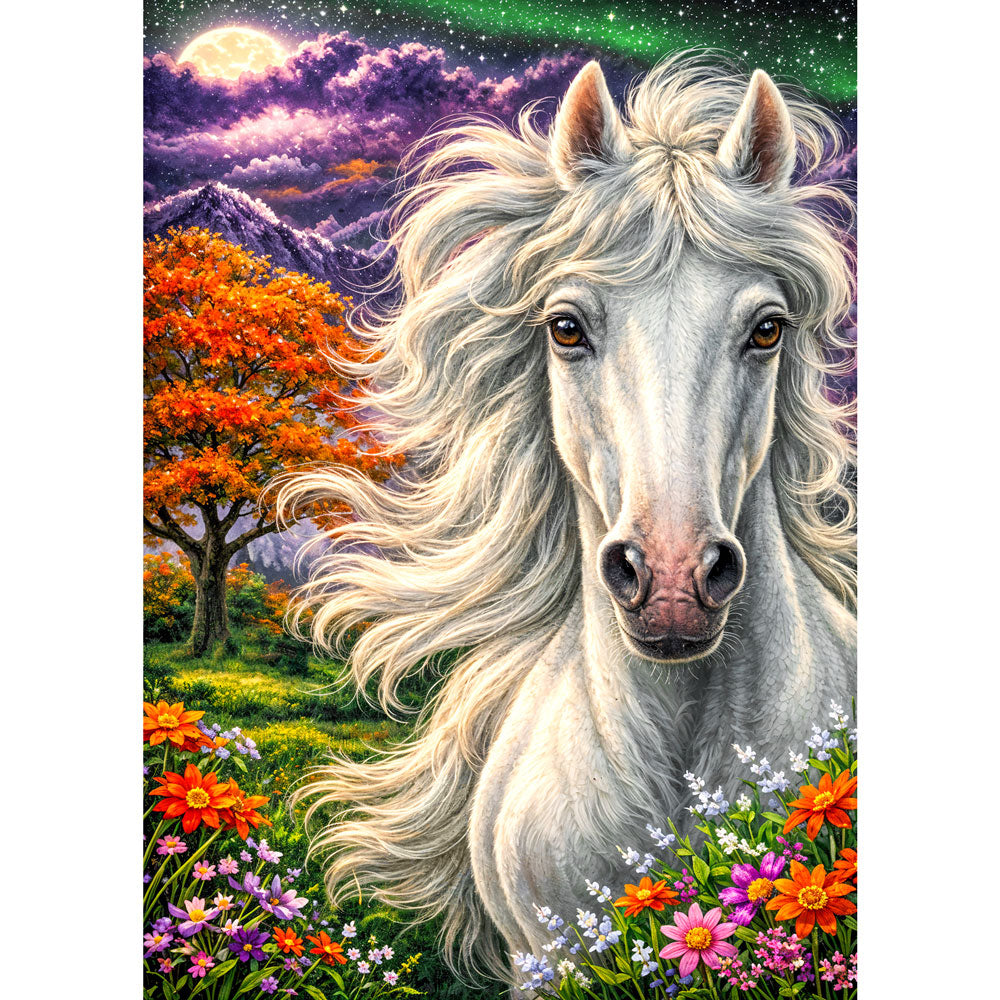 5D Diamond Painting – Majestic White Horse, Unique-Diamond