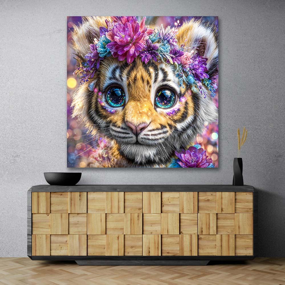 5D Diamond Painting – Mila, das Blumen-Tigerbaby, Unique Diamond
