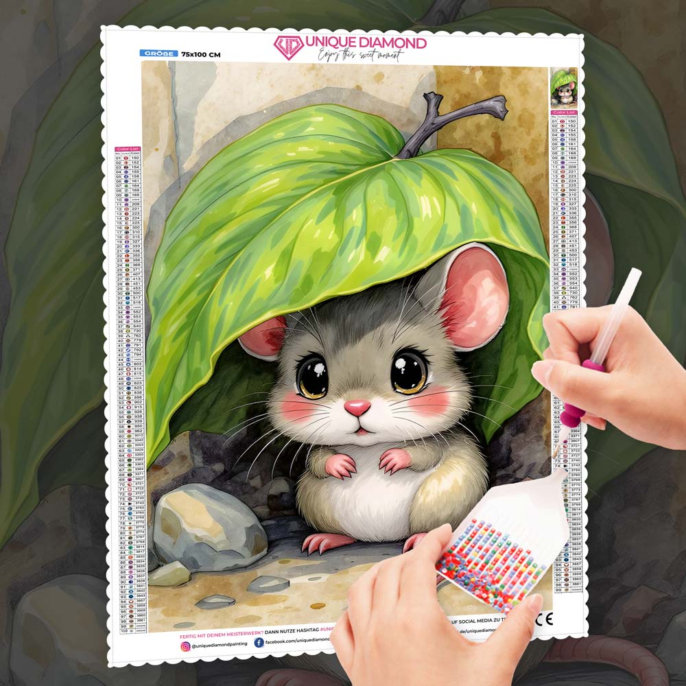 5D Diamond Painting – Minimaus unter dem Blattdach, Unique-Diamond