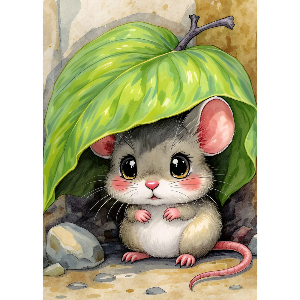 5D Diamond Painting – Minimaus unter dem Blattdach, Unique-Diamond