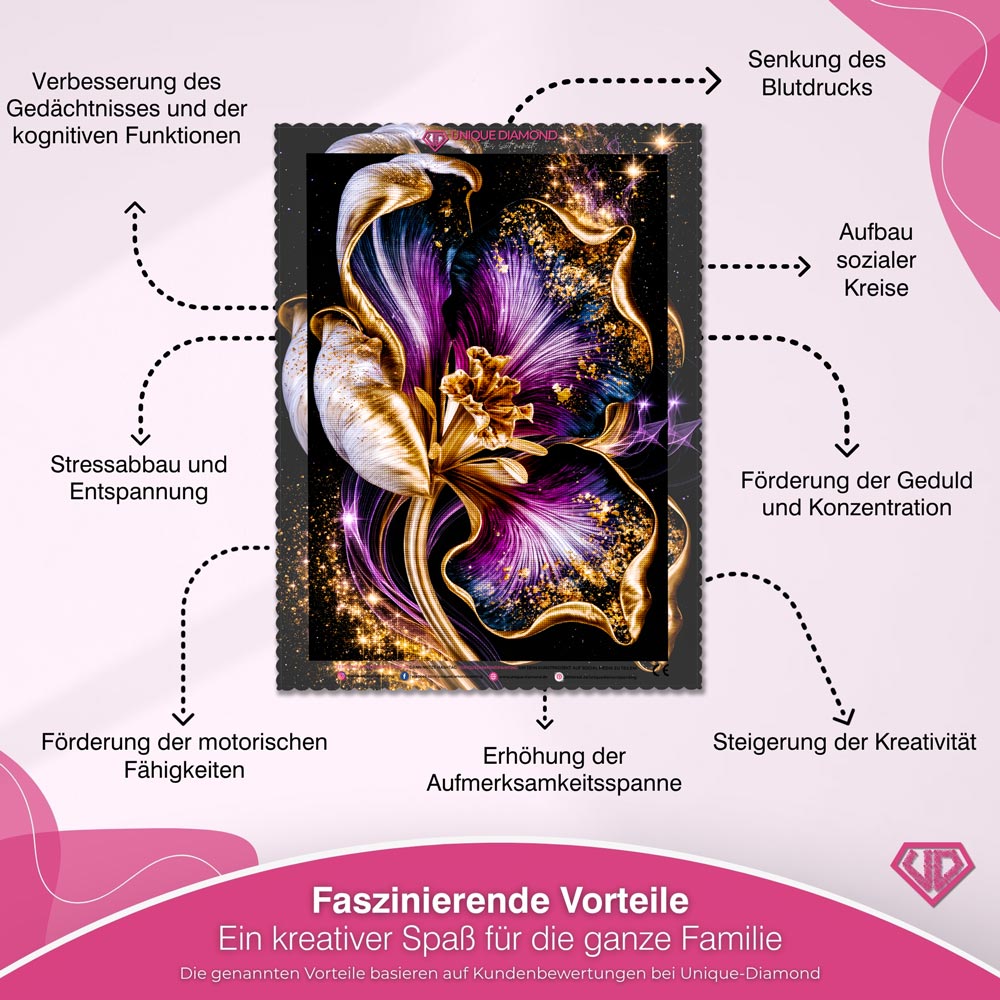 5D Diamond Painting – Mitternachtsblüte in Violett & Gold