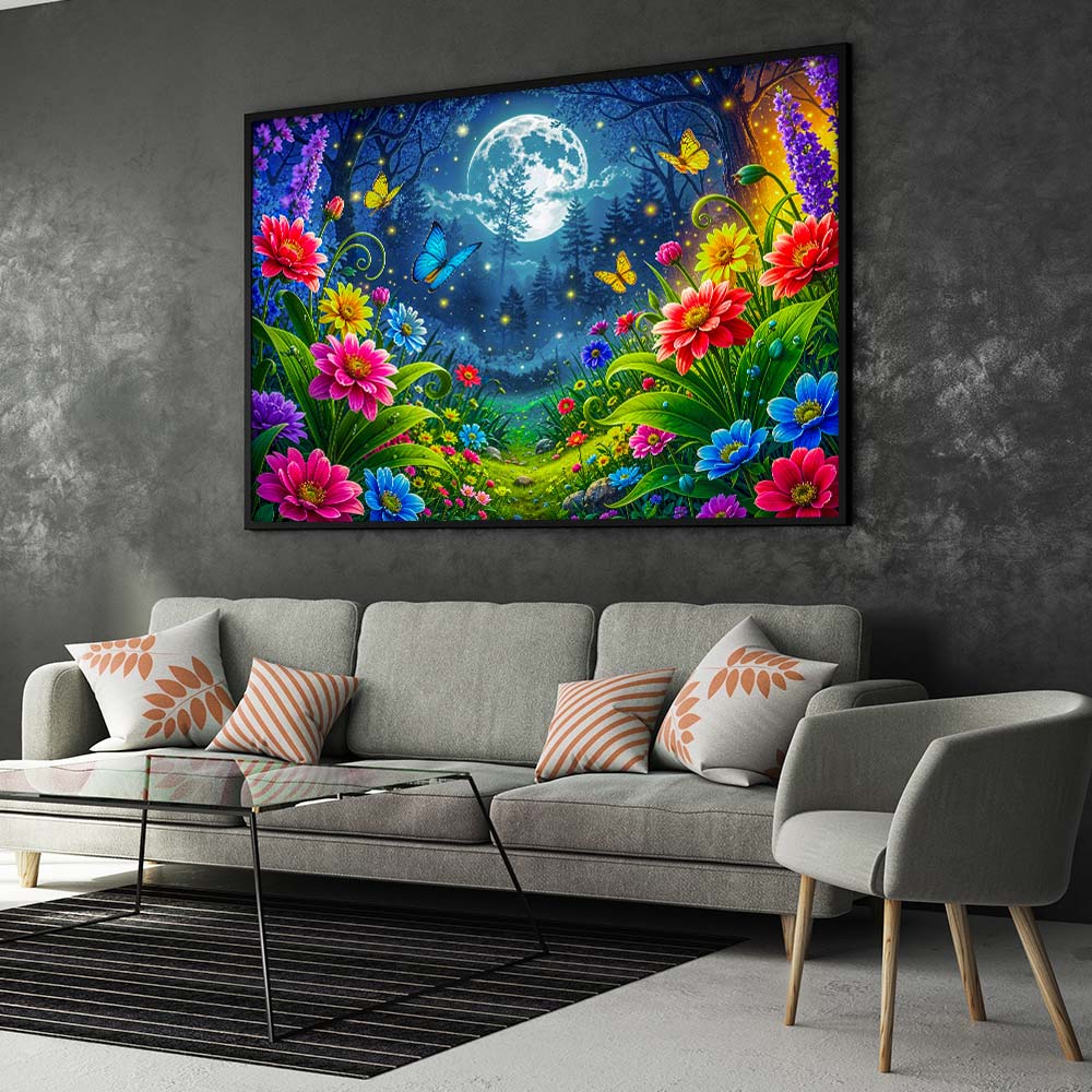 5D Diamond Painting – Mondlichtzauber im Blütenhain, Unique-Diamond