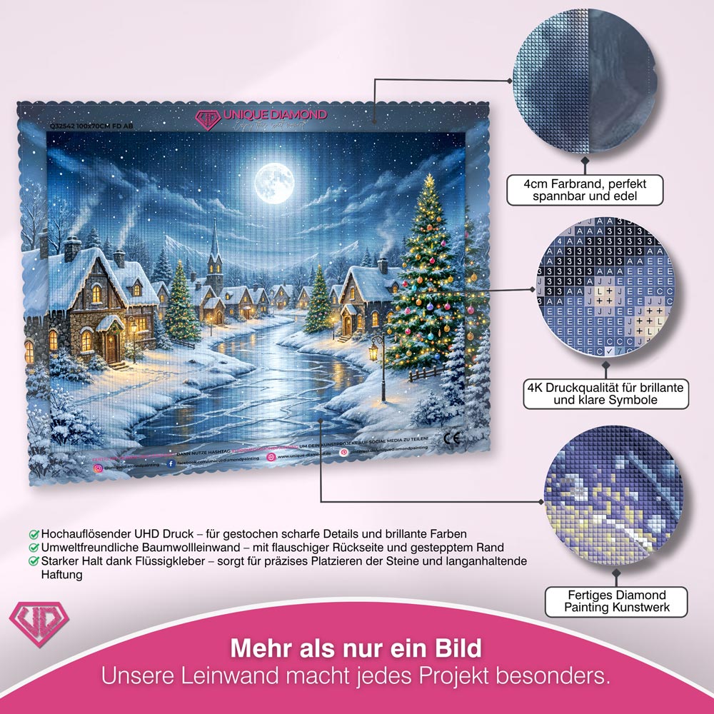 5D Diamond Painting – Mondnacht im Winterdorf Unique-Diamond