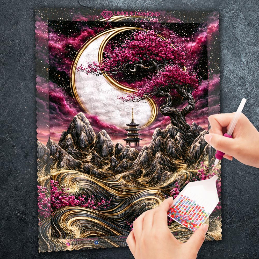 5D Diamond Painting – Mondtempel der Kirschblüten