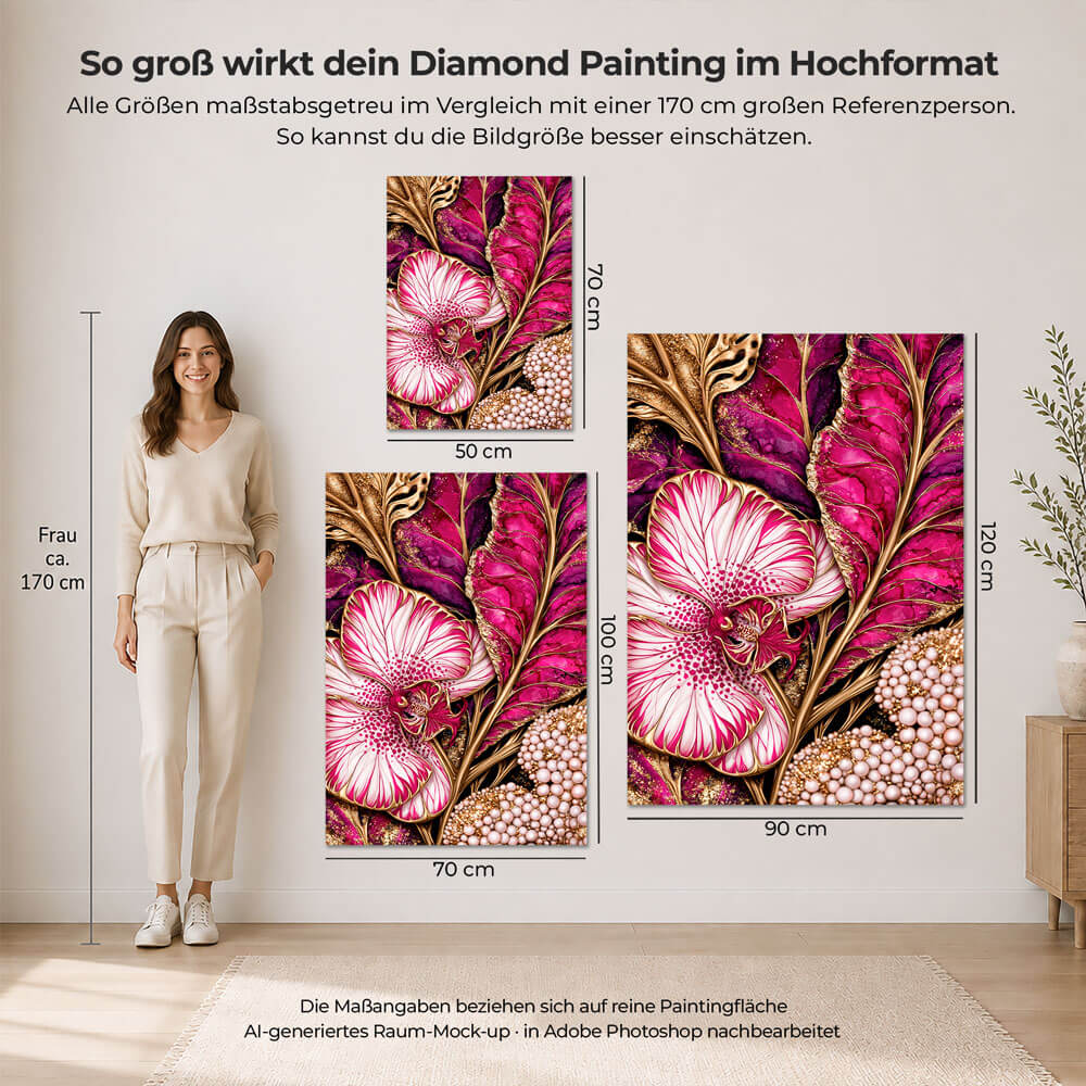 5D Diamond Painting – Orchideenzauber in Rubin & Gold