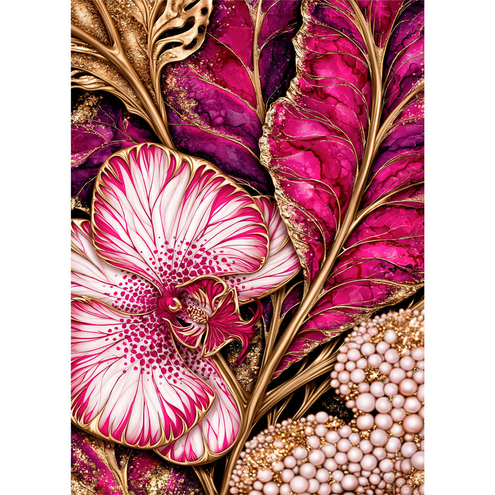 5D Diamond Painting – Orchideenzauber in Rubin & Gold | Unique Diamond