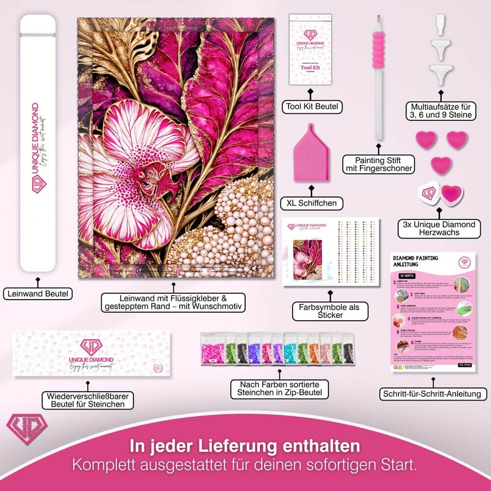5D Diamond Painting – Orchideenzauber in Rubin & Gold
