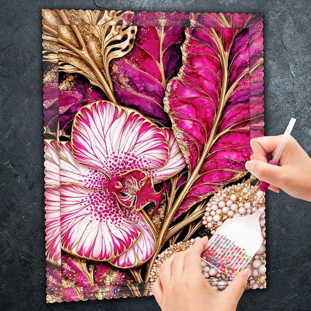 5D Diamond Painting – Orchideenzauber in Rubin & Gold