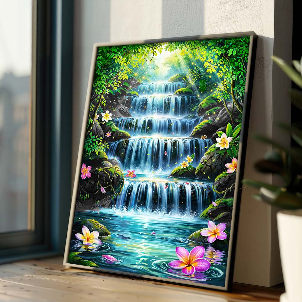 5D Diamond Painting – Paradiesischer Wasserfall Eden, Unique-Diamond