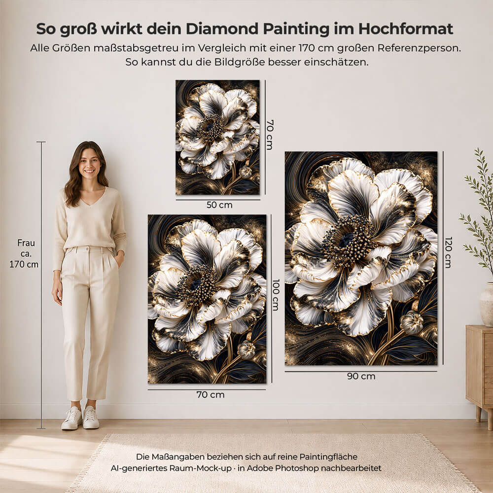 5D Diamond Painting – Perlblüte im Goldstrom