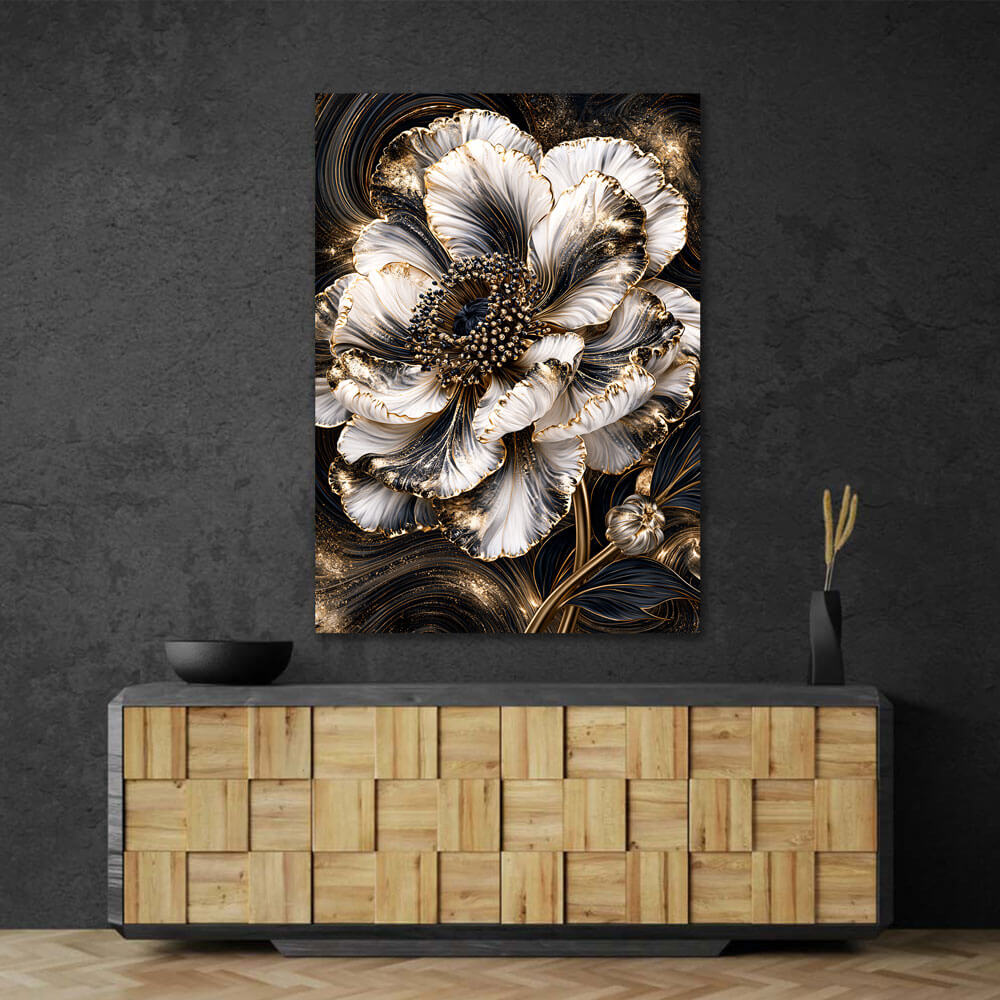 5D Diamond Painting – Perlblüte im Goldstrom