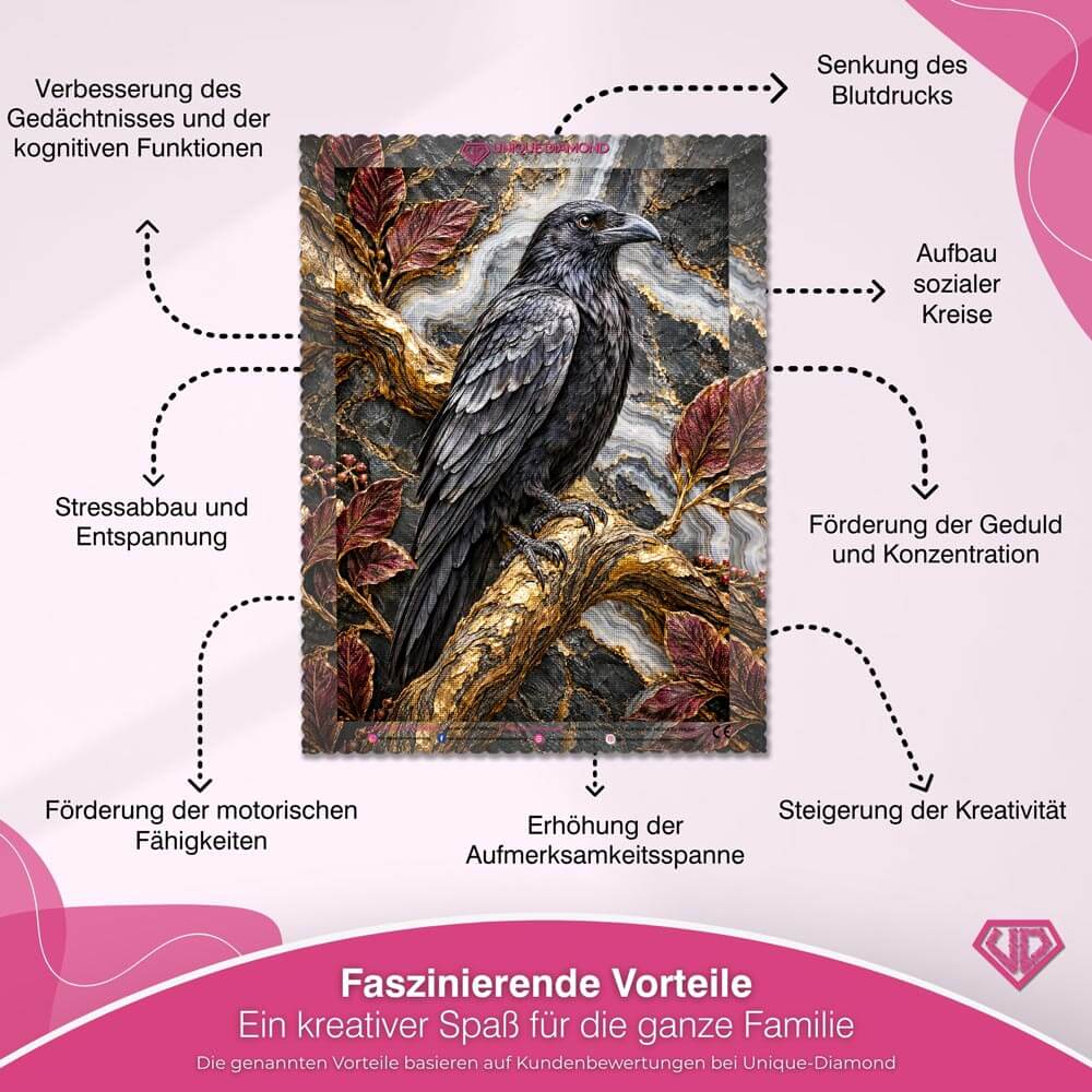 5D Diamond Painting – Rabe auf goldenem Geäst