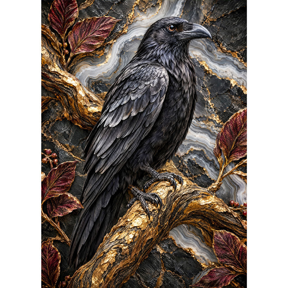 5D Diamond Painting – Rabe auf goldenem Geäst | Unique Diamond