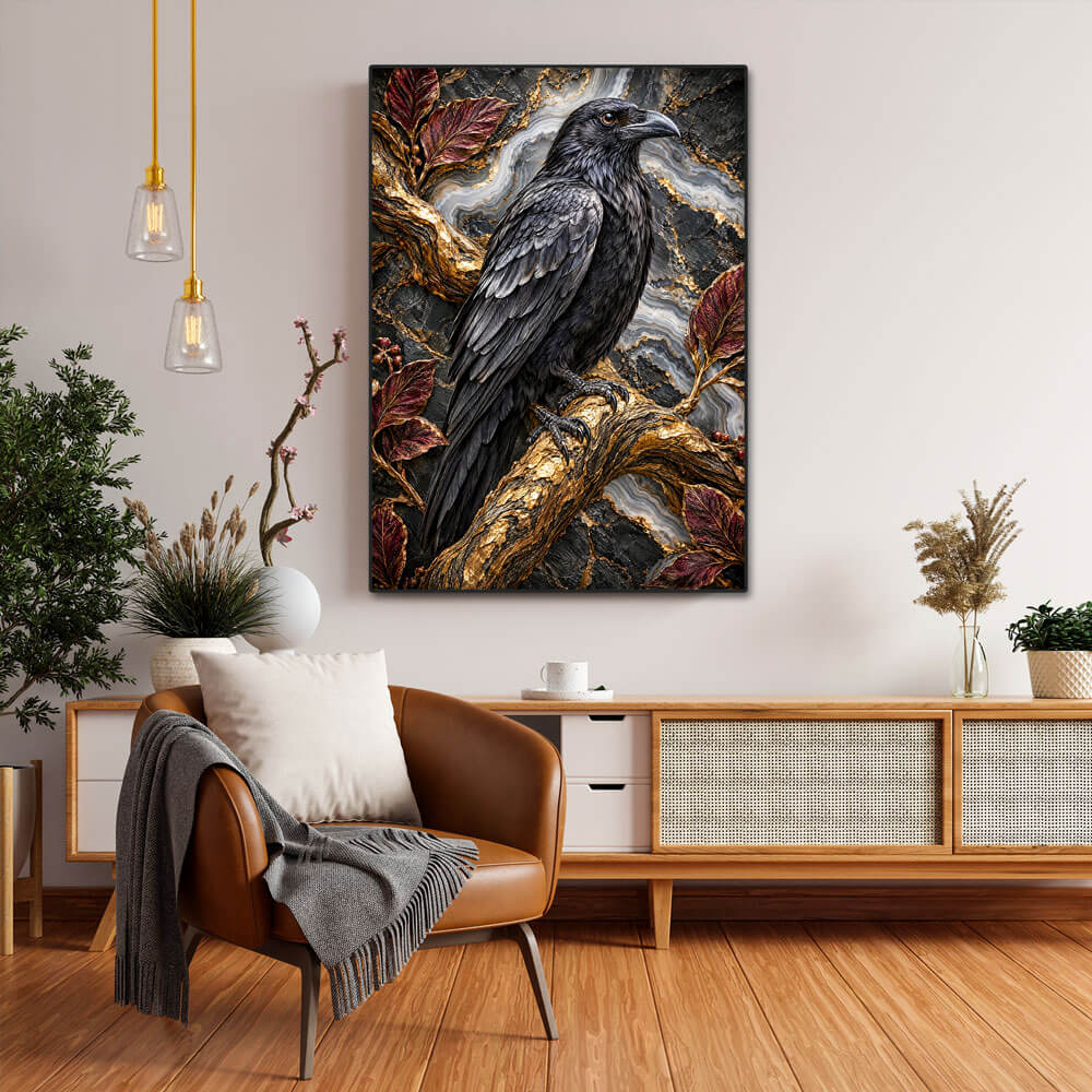 5D Diamond Painting – Rabe auf goldenem Geäst