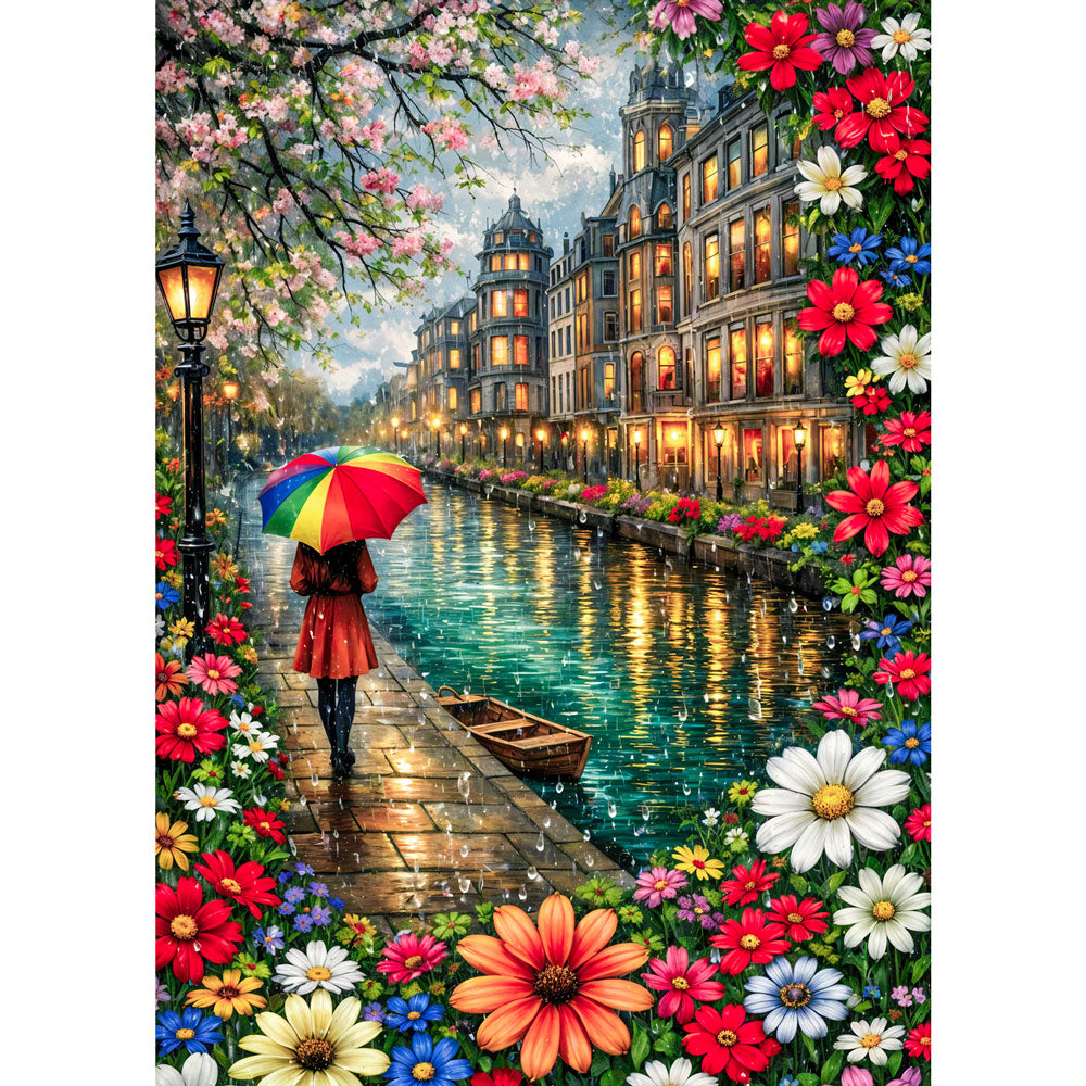 5D Diamond Painting – Rainbow Umbrella City, Unique-Diamond