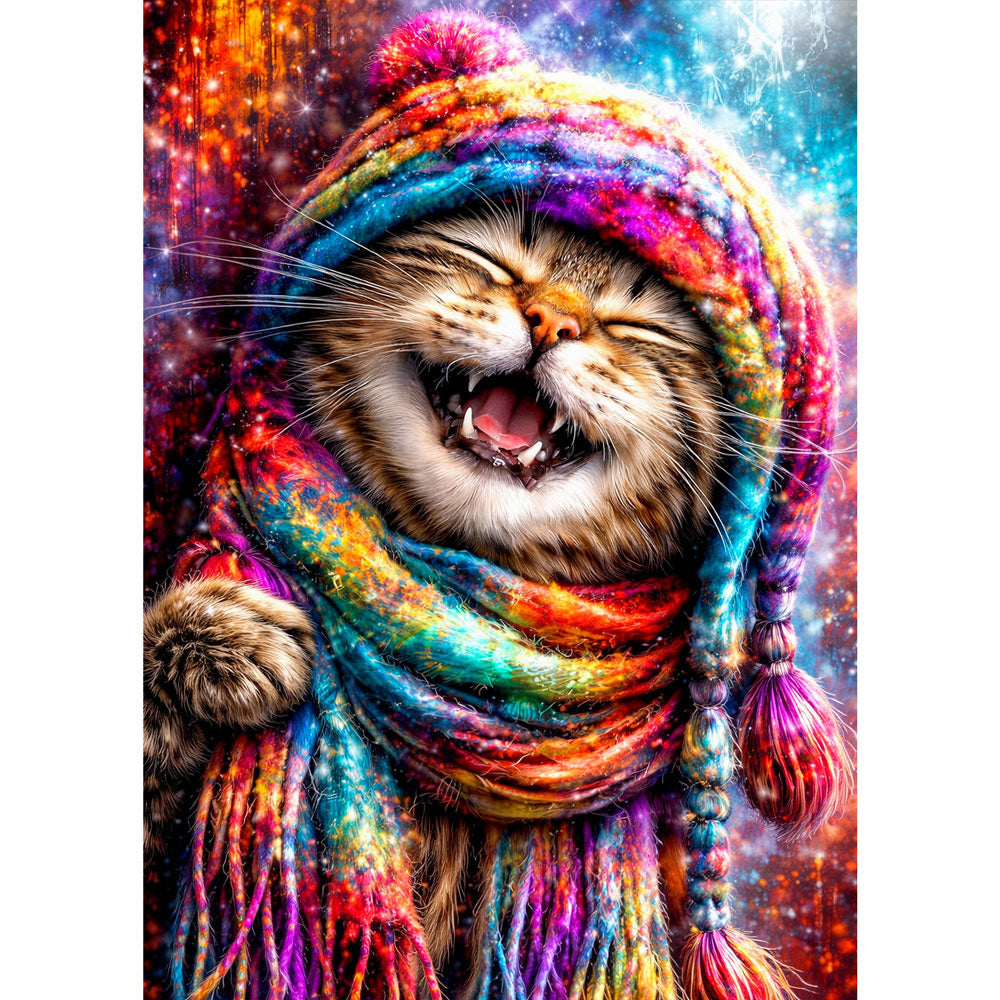 5D Diamond Painting – Rainbow Winter Cat, Unique-Diamond