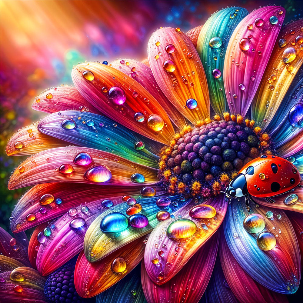 5D Diamond Painting – Regenbogenglühen mit Marienkäfer, Unique-Diamond