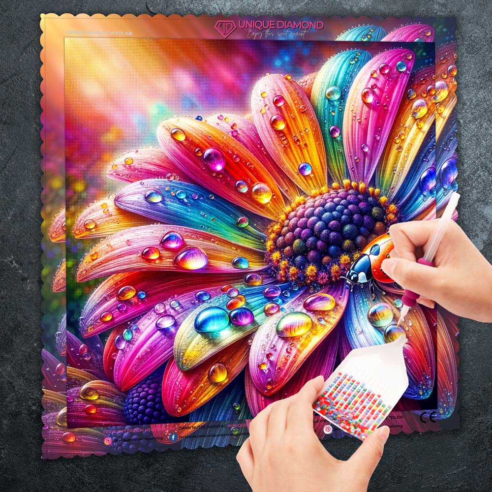 5D Diamond Painting – Regenbogenglühen mit Marienkäfer, Unique-Diamond