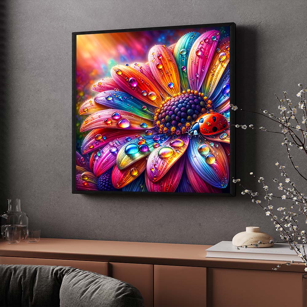 5D Diamond Painting – Regenbogenglühen mit Marienkäfer, Unique-Diamond