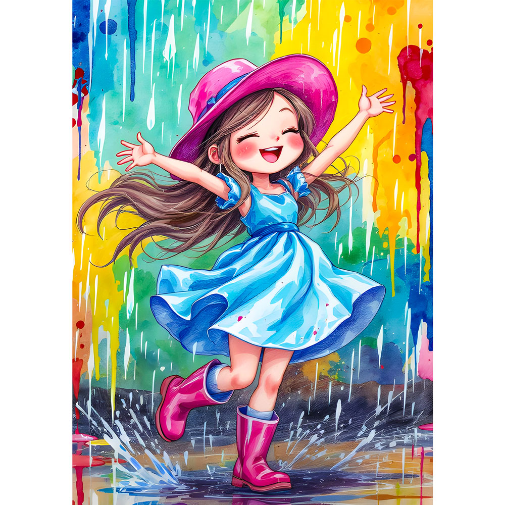 5D Diamond Painting – Regenfreude mit Leni, Unique-Diamond