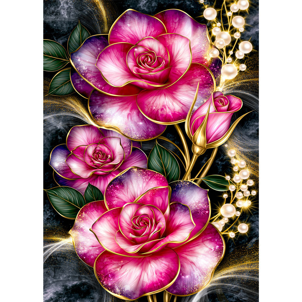 5D Diamond Painting – Rosenzauber in Pink & Gold | Unique Diamond