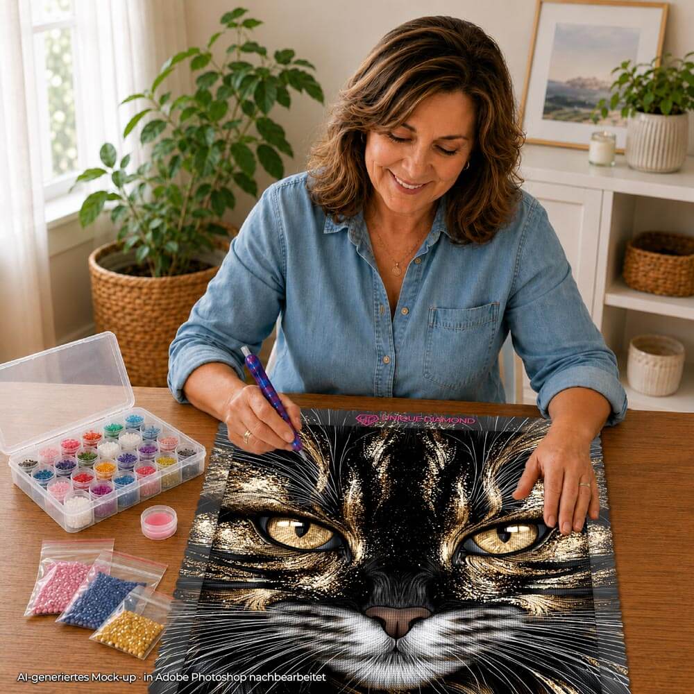 5D Diamond Painting – Samtpfote im Goldschimmer