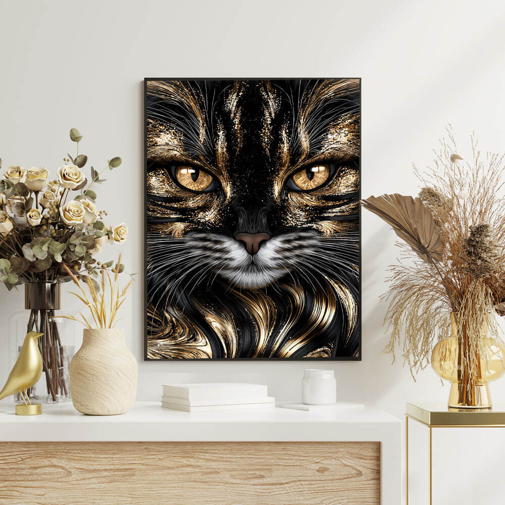 5D Diamond Painting – Samtpfote im Goldschimmer