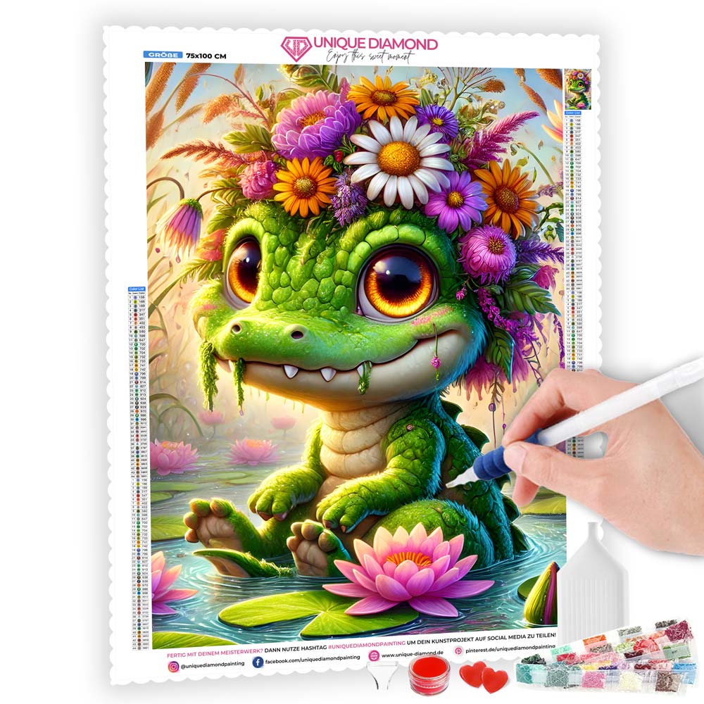 5D Diamond Painting – Seerosenprinz Kroko, Unique-Diamond