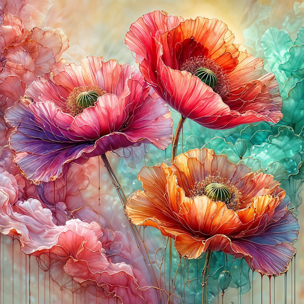 5D Diamond Painting – Seidenmohn im Farbnebel, Unique-Diamond