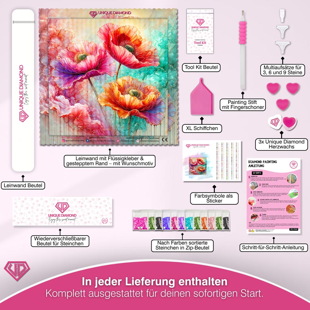 5D Diamond Painting – Seidenmohn im Farbnebel Unique-Diamond