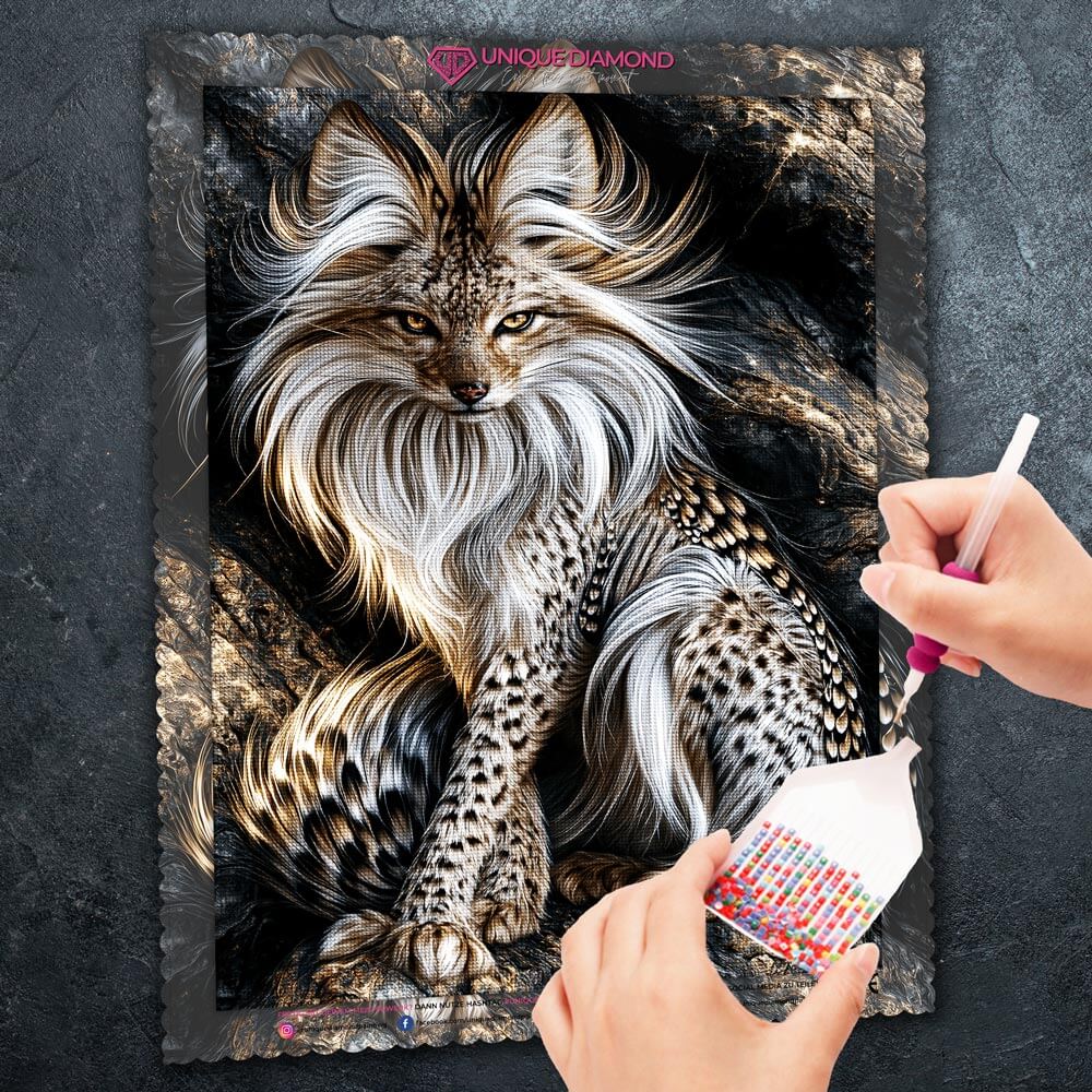 5D Diamond Painting – Silberfuchs der Nachtfelsen