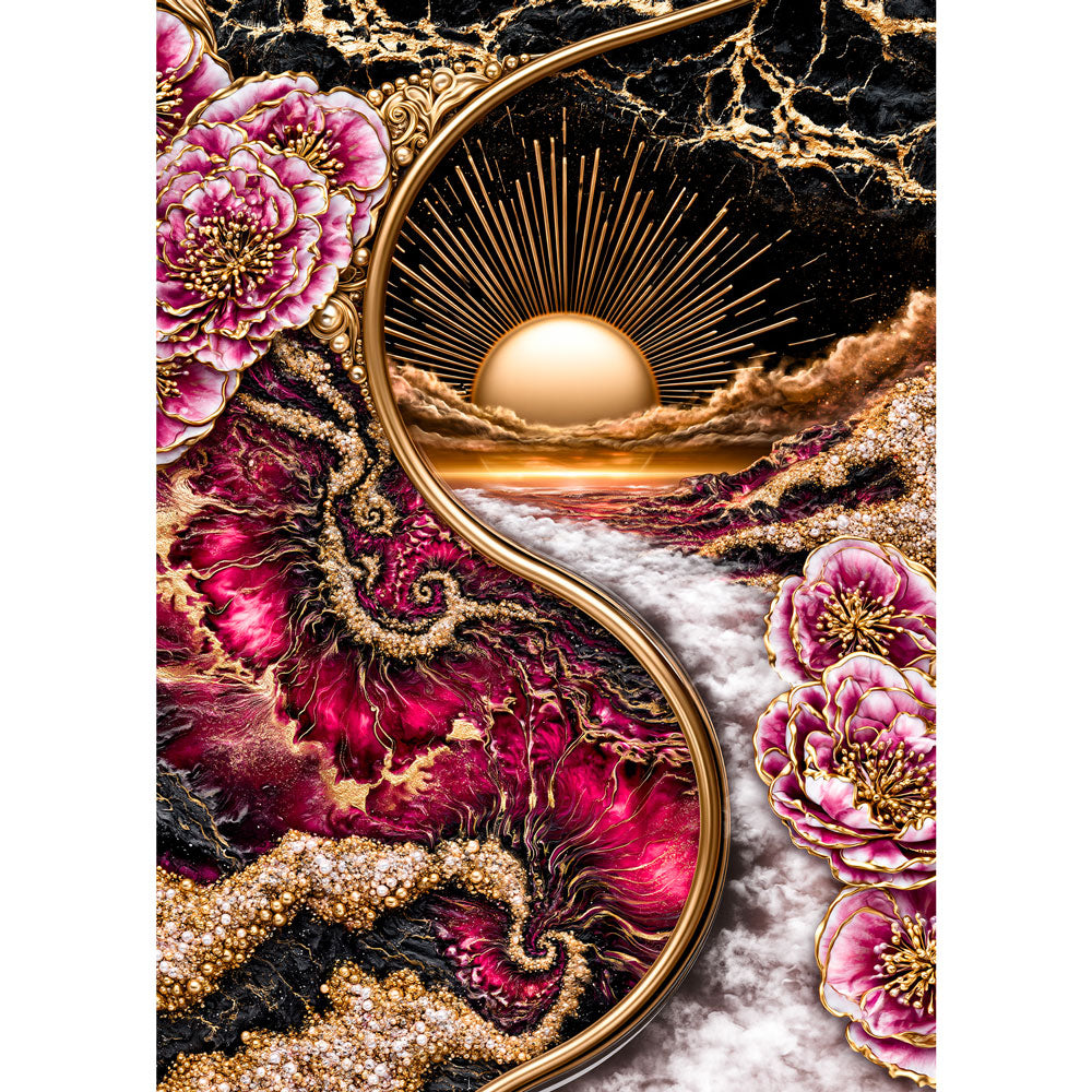 5D Diamond Painting – Sonnenportal der Rubinblüten | Unique Diamond
