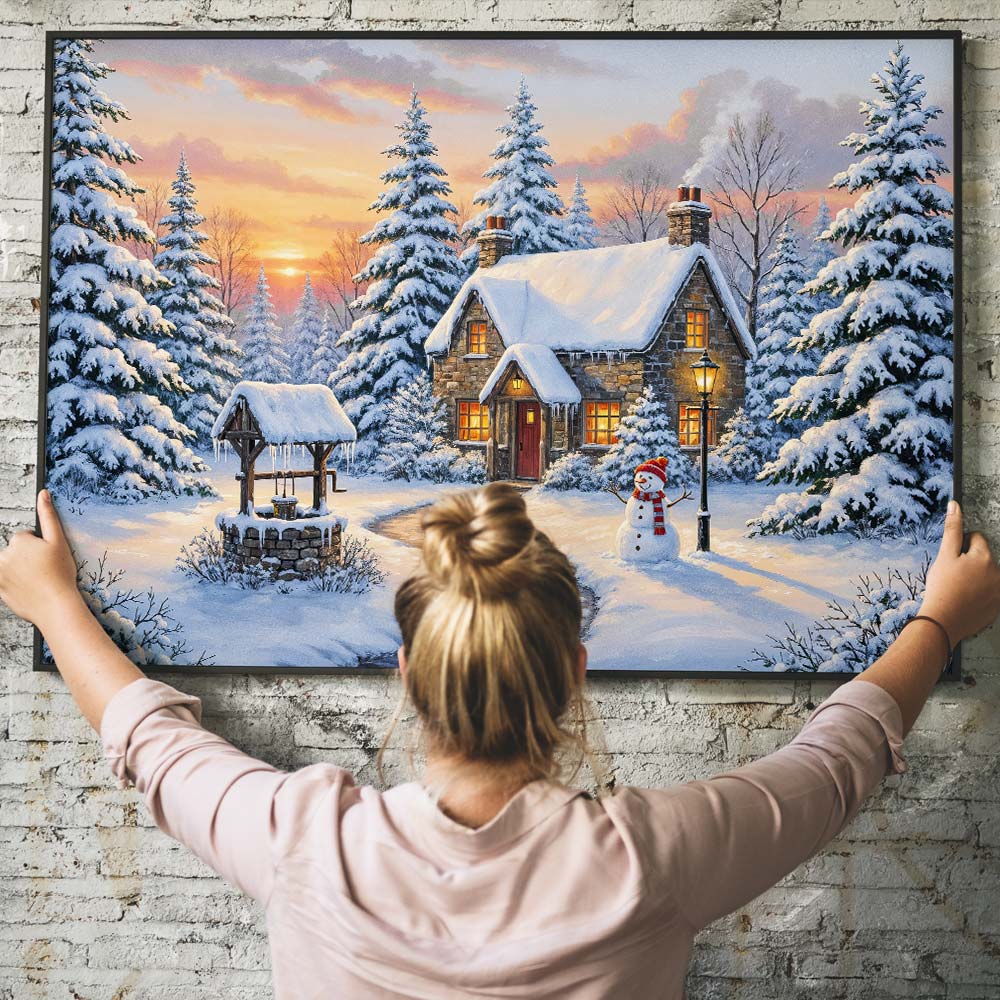 5D Diamond Painting – Sonnenuntergang im Winterwald Unique-Diamond