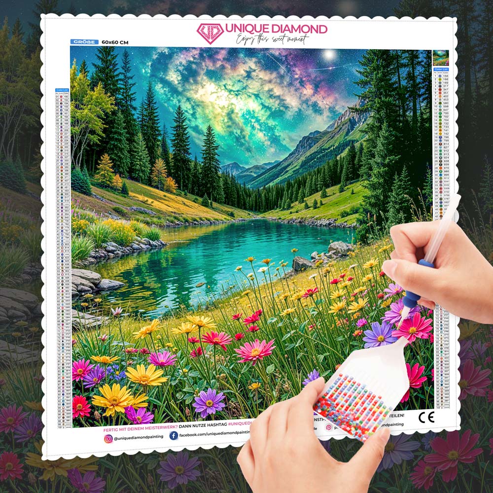 5D Diamond Painting – Sternenblüte am Himmelssee, Unique-Diamond