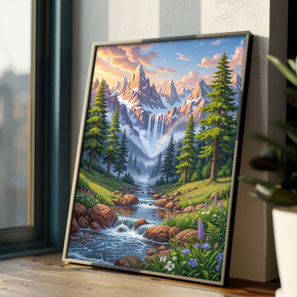 5D Diamond Painting – Tal der Regenbogenwasser, Unique-Diamond