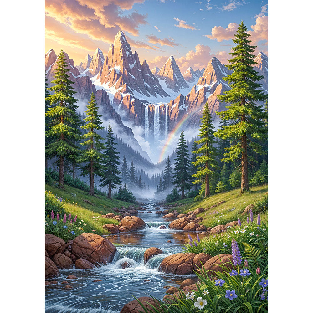 5D Diamond Painting – Tal der Regenbogenwasser, Unique-Diamond
