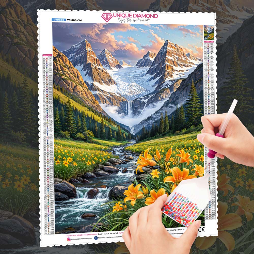 5D Diamond Painting – Tal der goldenen Lilien, Unique-Diamond