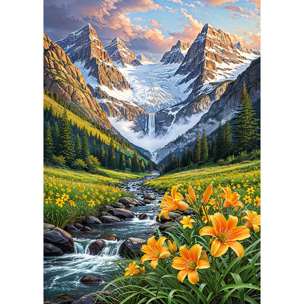 5D Diamond Painting – Tal der goldenen Lilien, Unique-Diamond