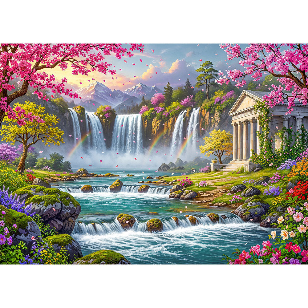 5D Diamond Painting – Tempel der Regenbogenquellen, Unique-Diamond