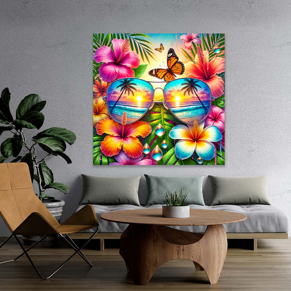5D Diamond Painting – Tropenblick der Sonne, Unique-Diamond